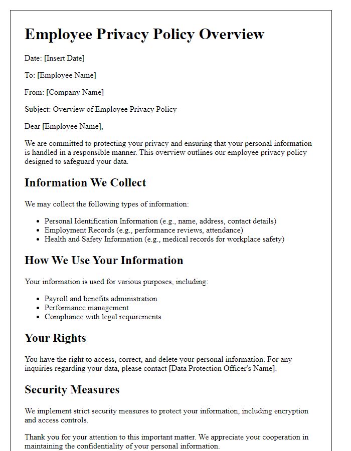 Letter template of Employee Privacy Policy Overview