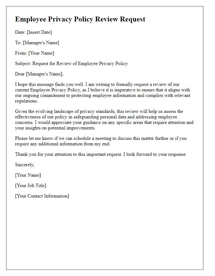 Letter template of Employee Privacy Policy Review Request