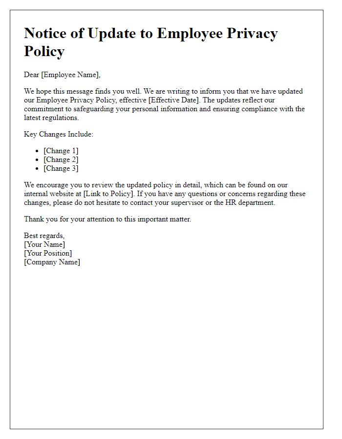 Letter template of Employee Privacy Policy Update Notification