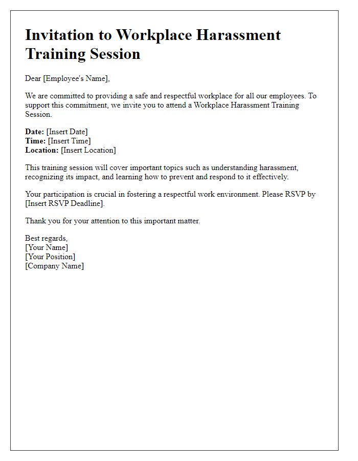 Letter template of invitation to workplace harassment training session