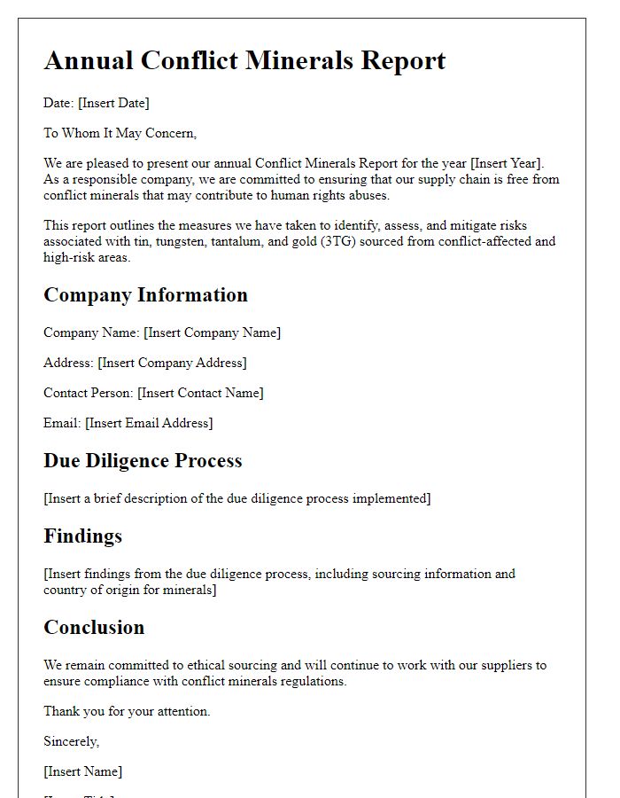 Letter template of annual conflict minerals report