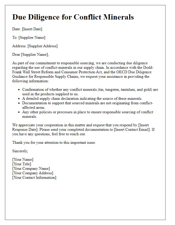 Letter template of due diligence for conflict minerals