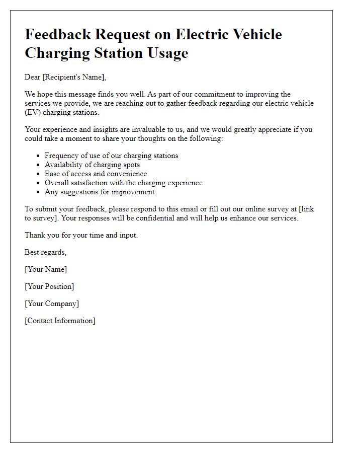 Letter template of feedback request regarding electric vehicle charging station usage