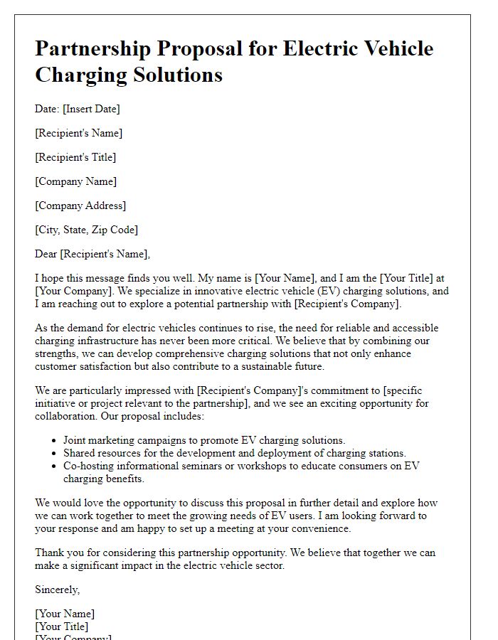 Letter template of proposal for partnership on electric vehicle charging solutions