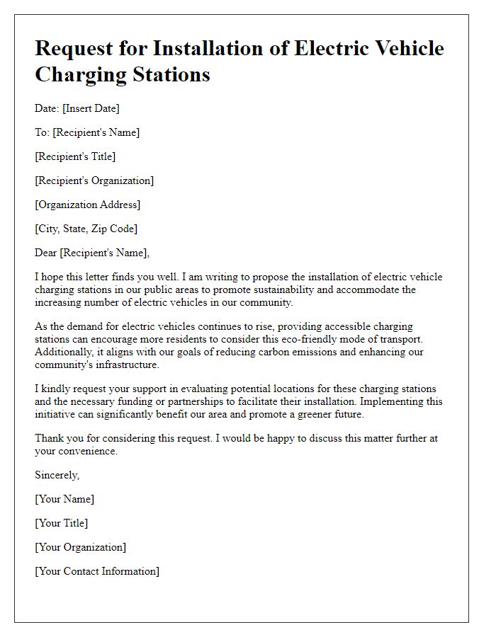 Letter template of request for installation of electric vehicle charging stations in public areas