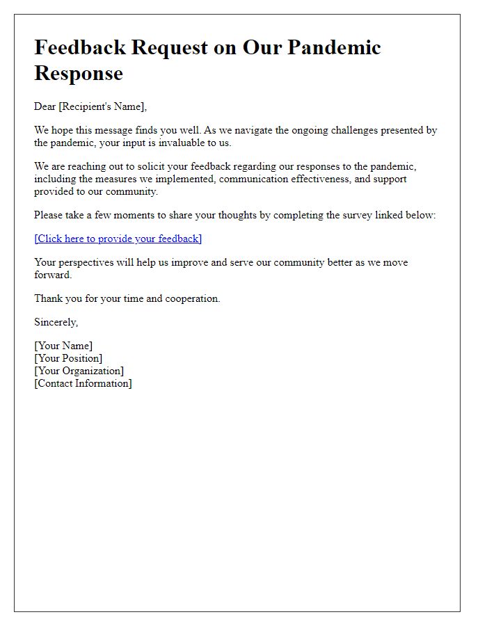 Letter template of feedback solicitation on pandemic responses.