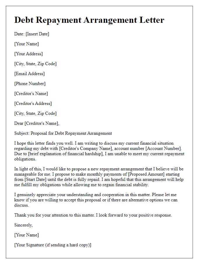 Letter template of debt repayment arrangement