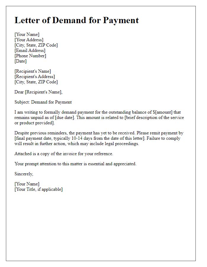 Letter template of legal demand for payment