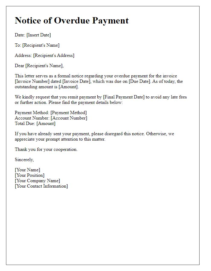 Letter template of notice for overdue payments