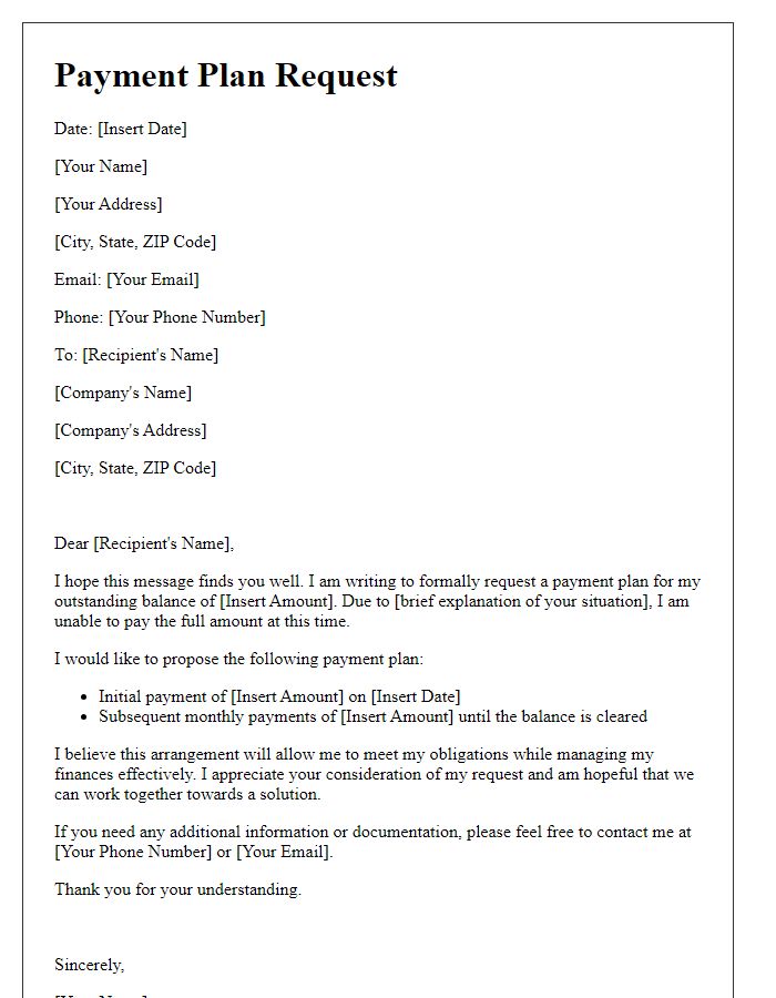 Letter template of payment plan request