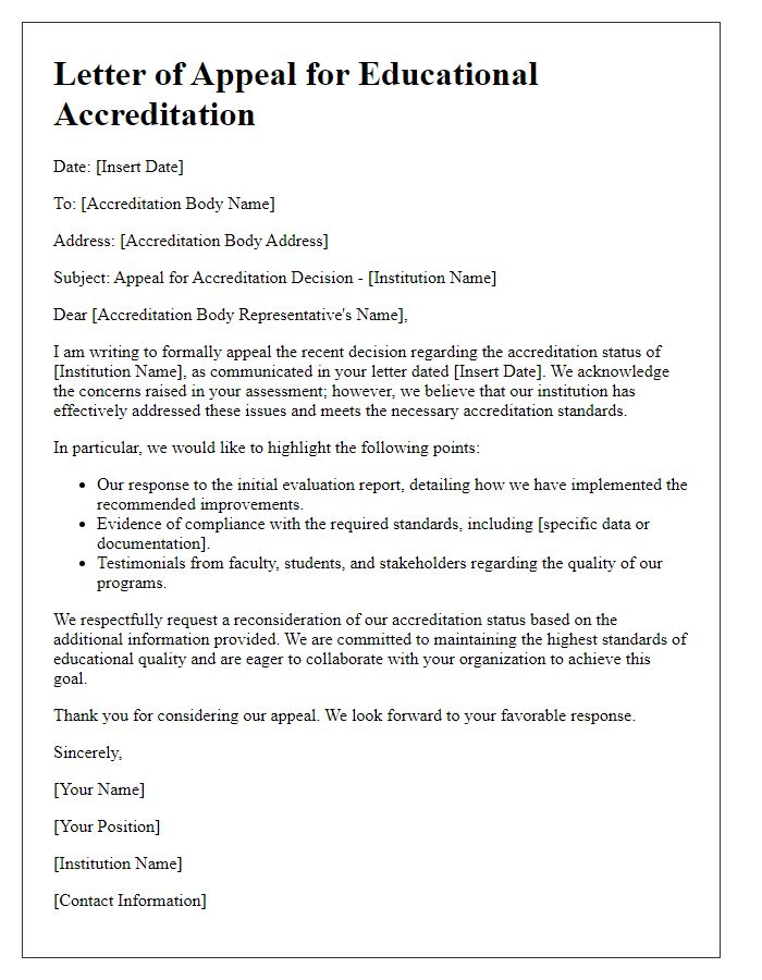 Letter template of educational accreditation appeal process