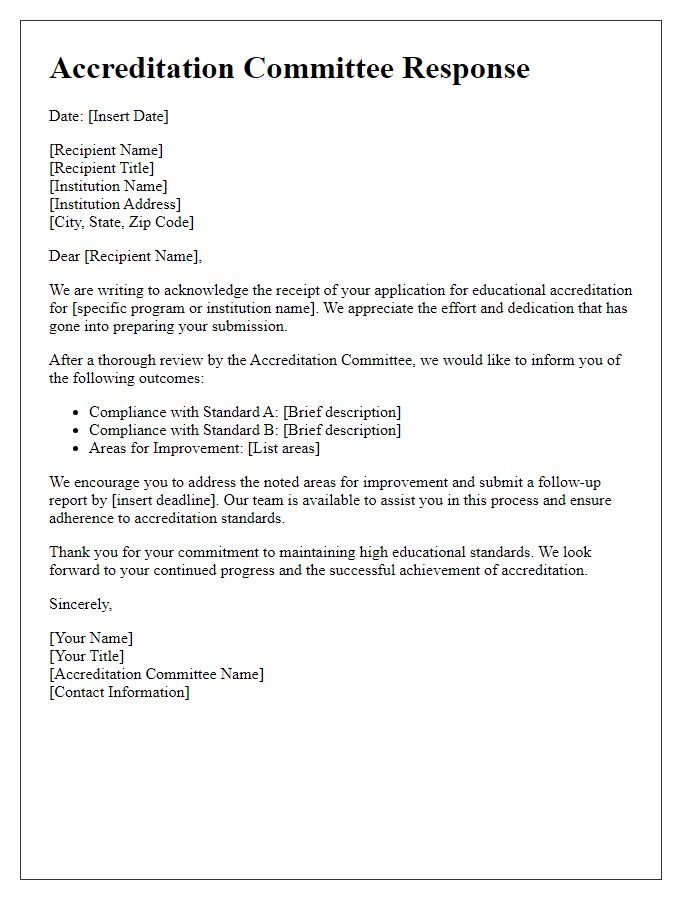 Letter template of educational accreditation committee response