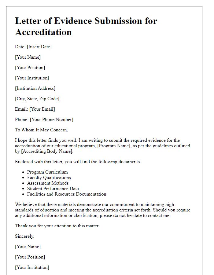 Letter template of educational accreditation evidence submission