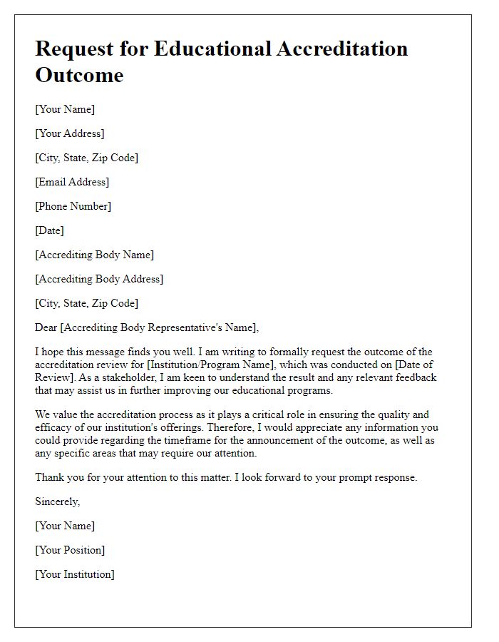 Letter template of educational accreditation outcome request