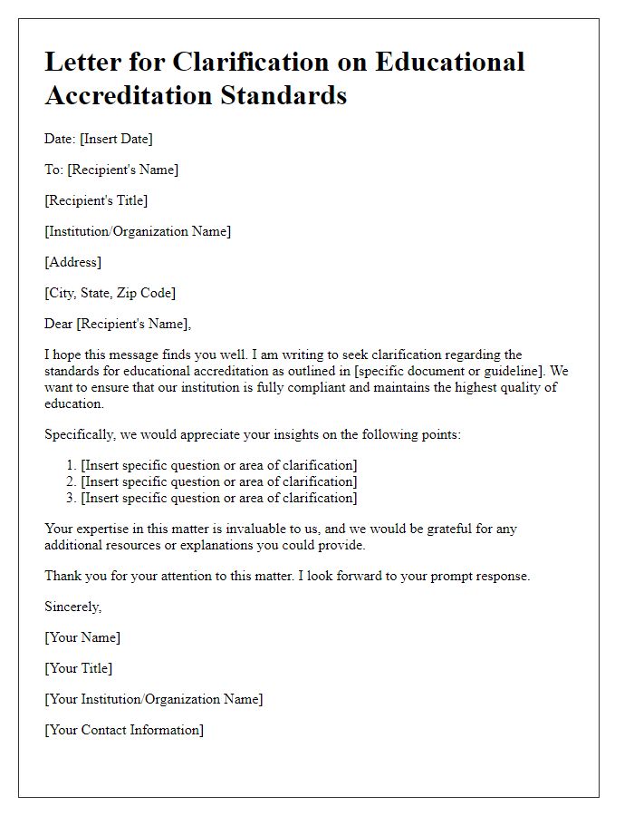 Letter template of educational accreditation standards clarification