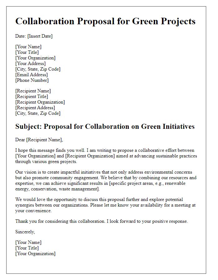 Letter template of collaboration for green projects.