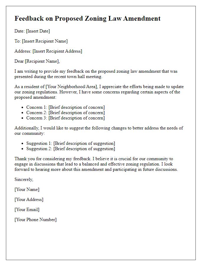 Letter template of feedback on proposed zoning law amendment.