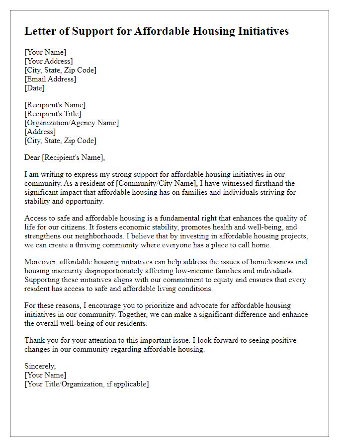 Letter template of support for affordable housing initiatives