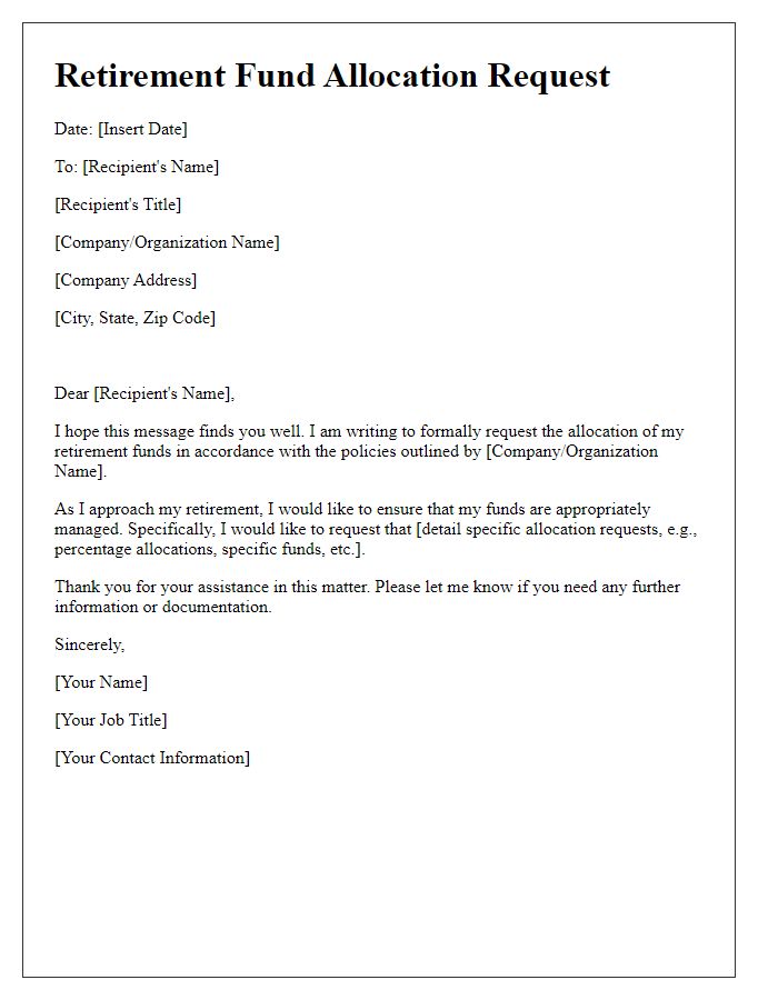 Letter template of retirement fund allocation request