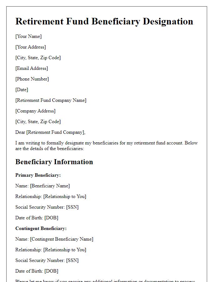 Letter template of retirement fund beneficiary designation