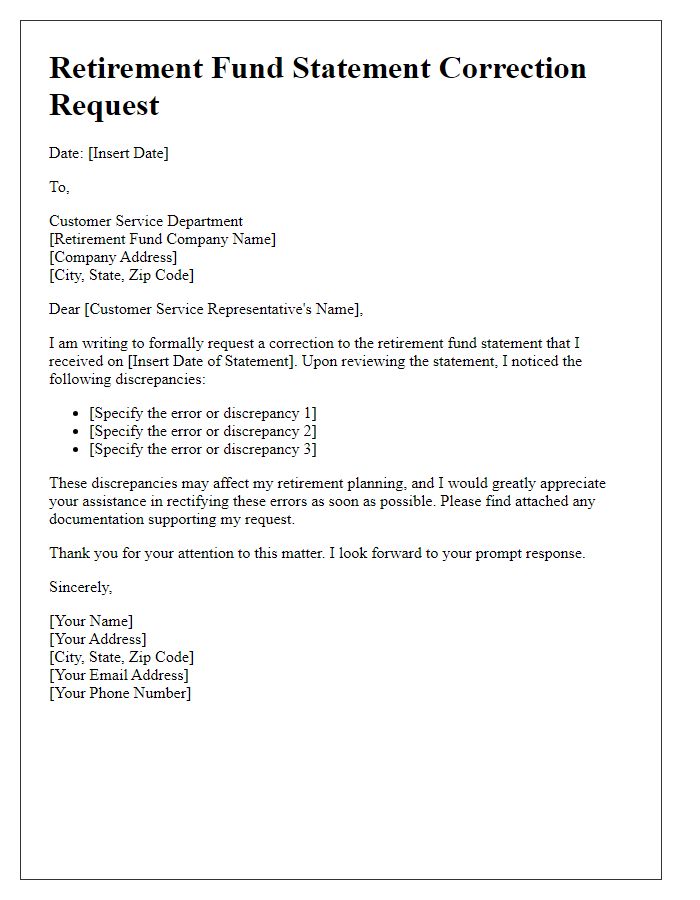 Letter template of retirement fund statement correction request