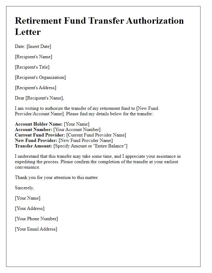 Letter template of retirement fund transfer authorization