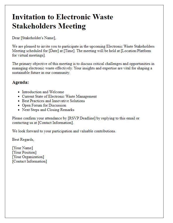 Letter template of invitation to electronic waste stakeholders meeting