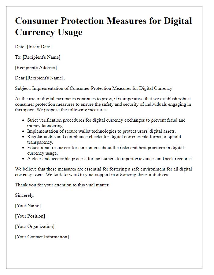 Letter template of consumer protection measures for digital currency usage