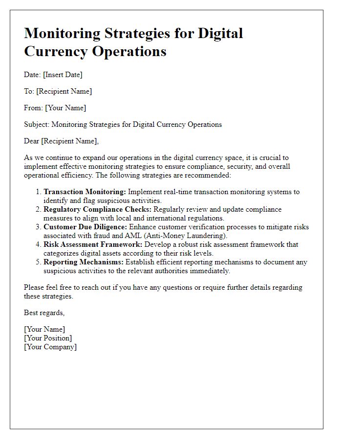 Letter template of monitoring strategies for digital currency operations