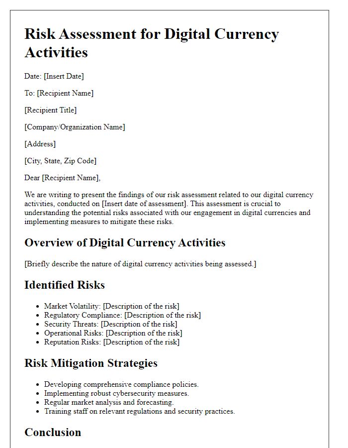 Letter template of risk assessment for digital currency activities