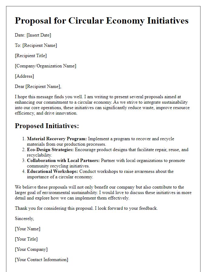 Letter template of circular economy proposals