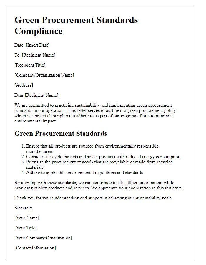 Letter template of green procurement standards