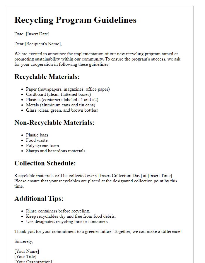 Letter template of recycling program guidelines