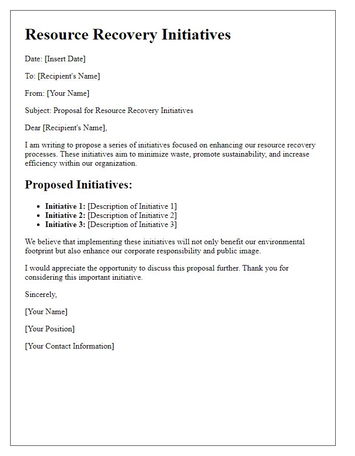 Letter template of resource recovery initiatives