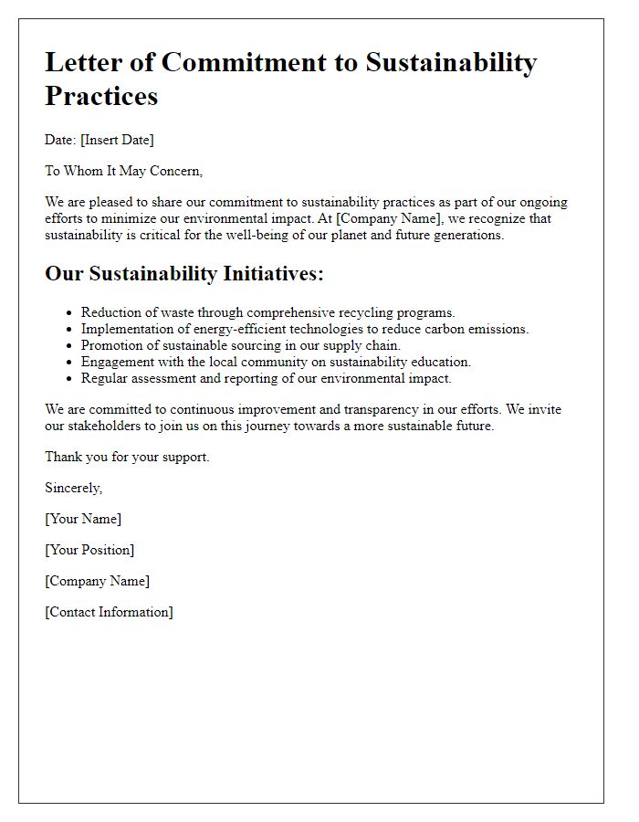 Letter template of sustainability practices