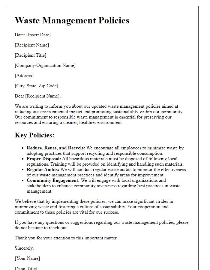 Letter template of waste management policies