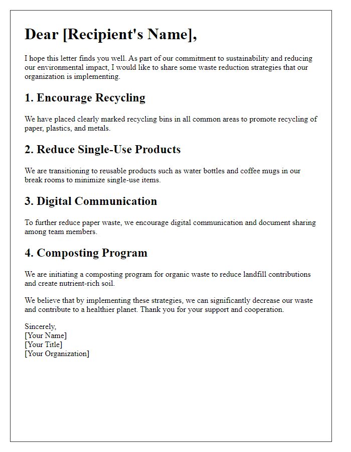 Letter template of waste reduction strategies