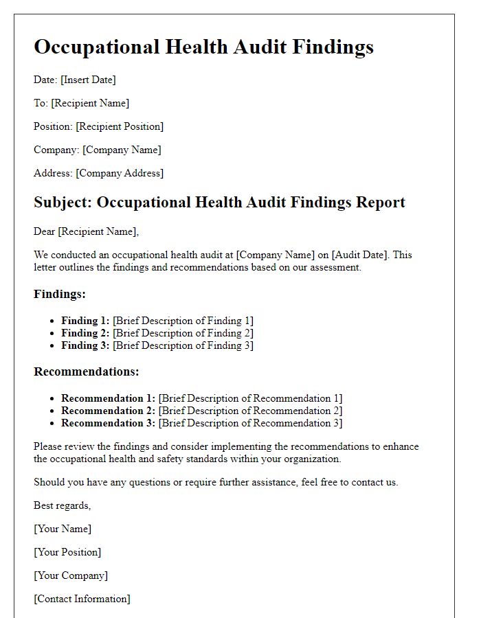 Letter template of occupational health audit findings