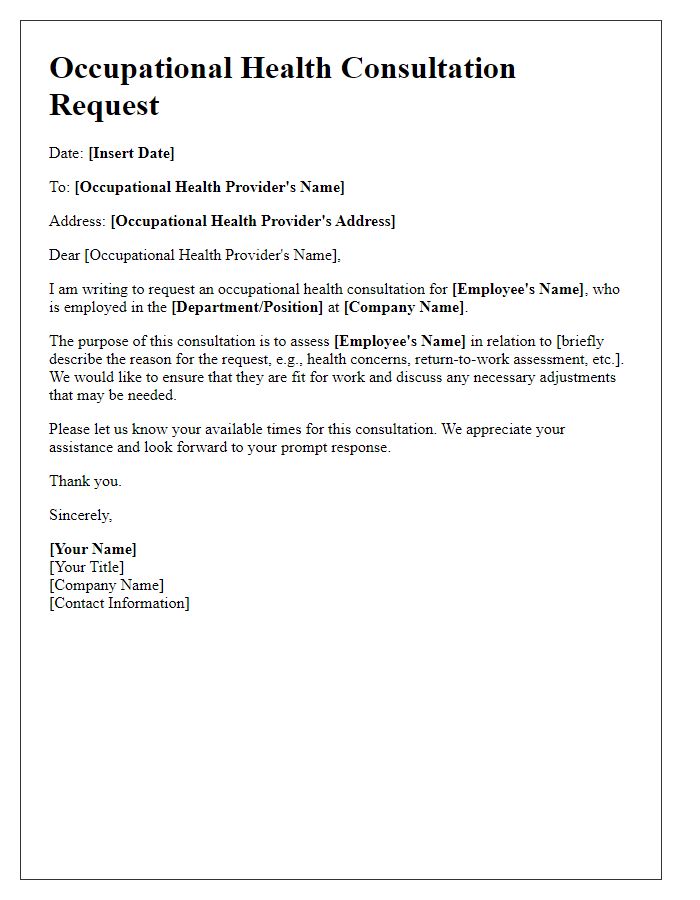 Letter template of occupational health consultation request