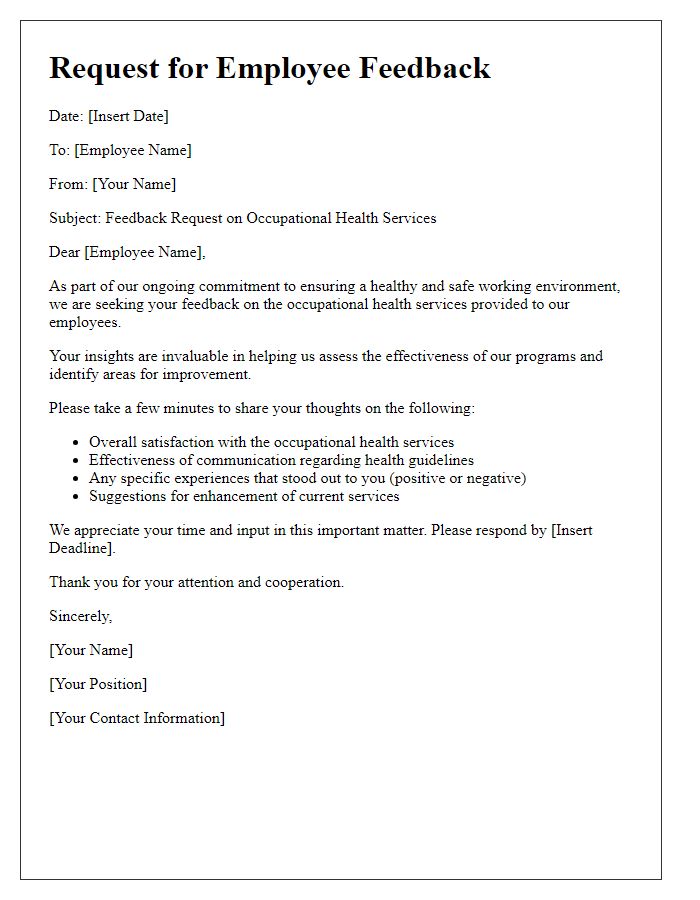 Letter template of occupational health employee feedback request