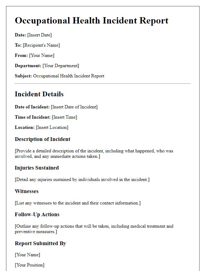 Letter template of occupational health incident report