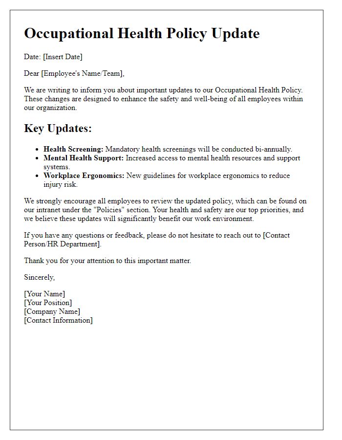 Letter template of occupational health policy update