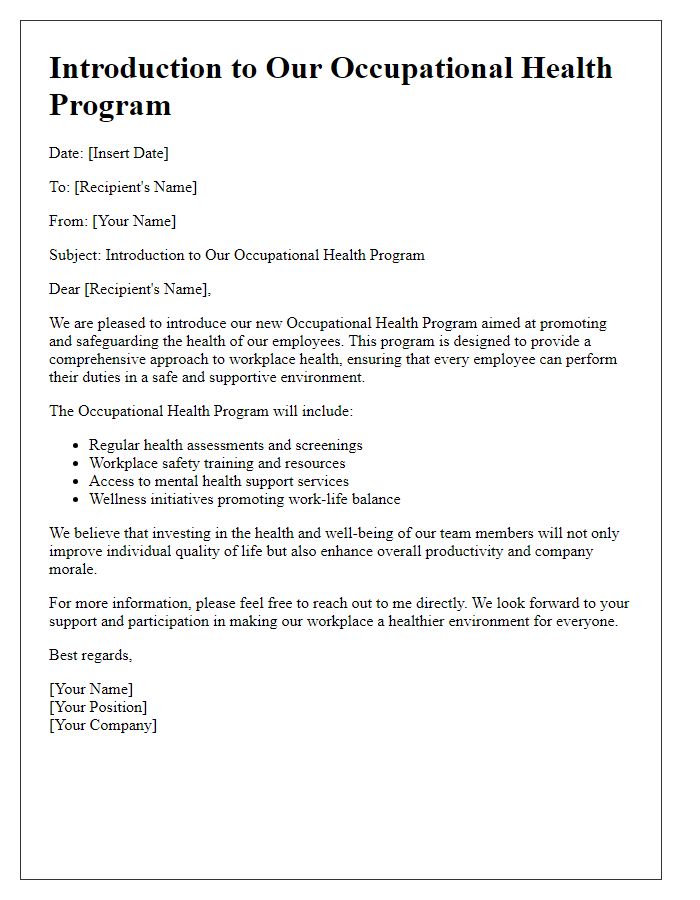 Letter template of occupational health program introduction