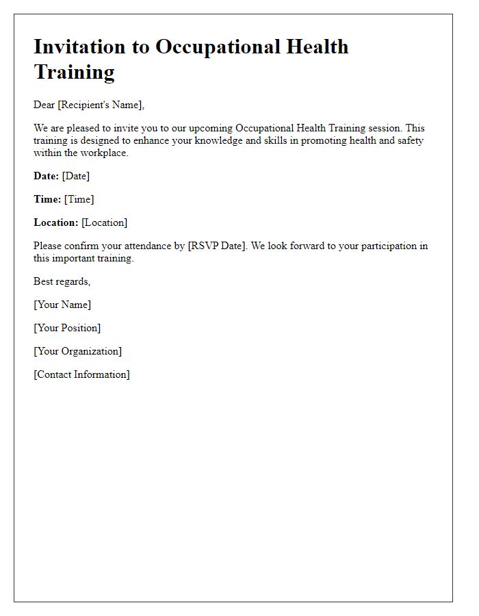 Letter template of occupational health training invitation