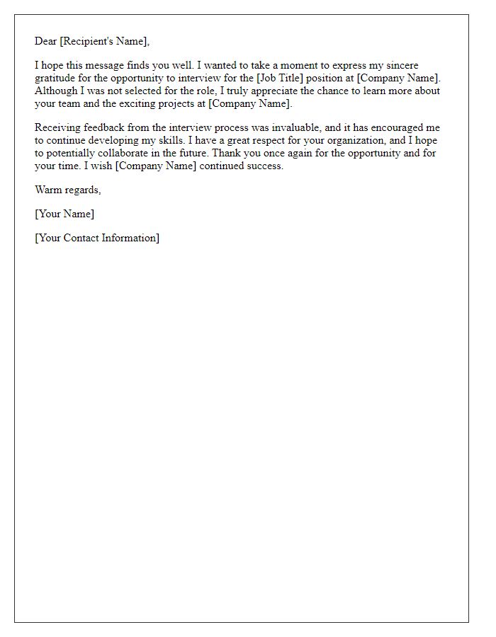 Letter template of appreciation for the job opportunity after rejection