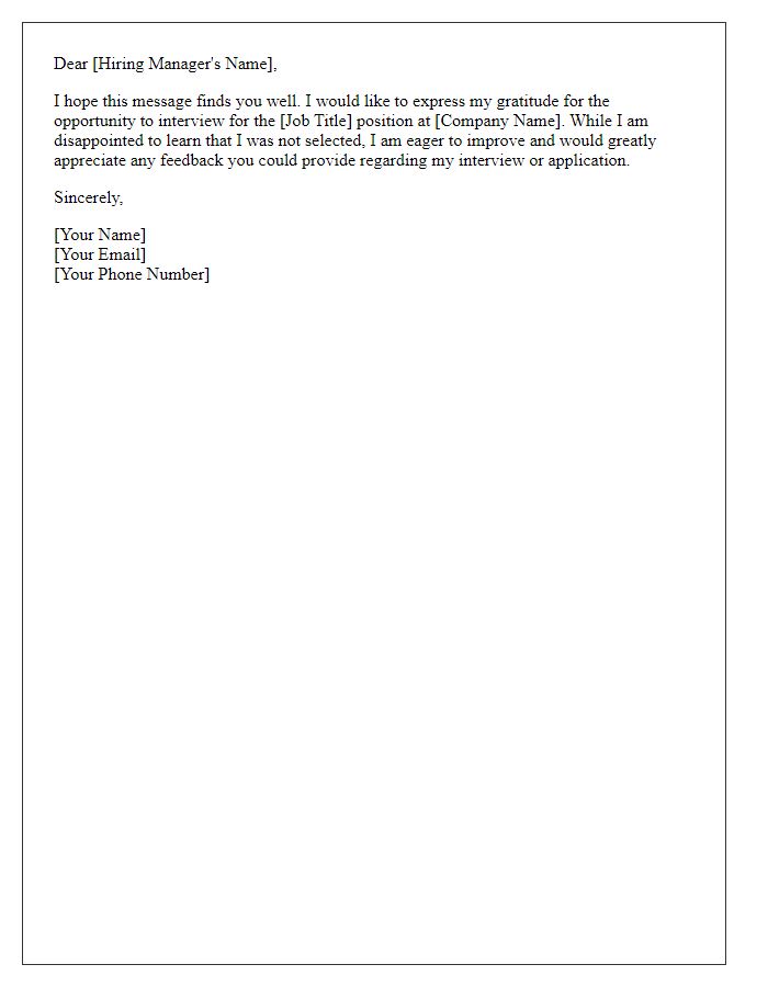 Letter template of feedback request following a job rejection