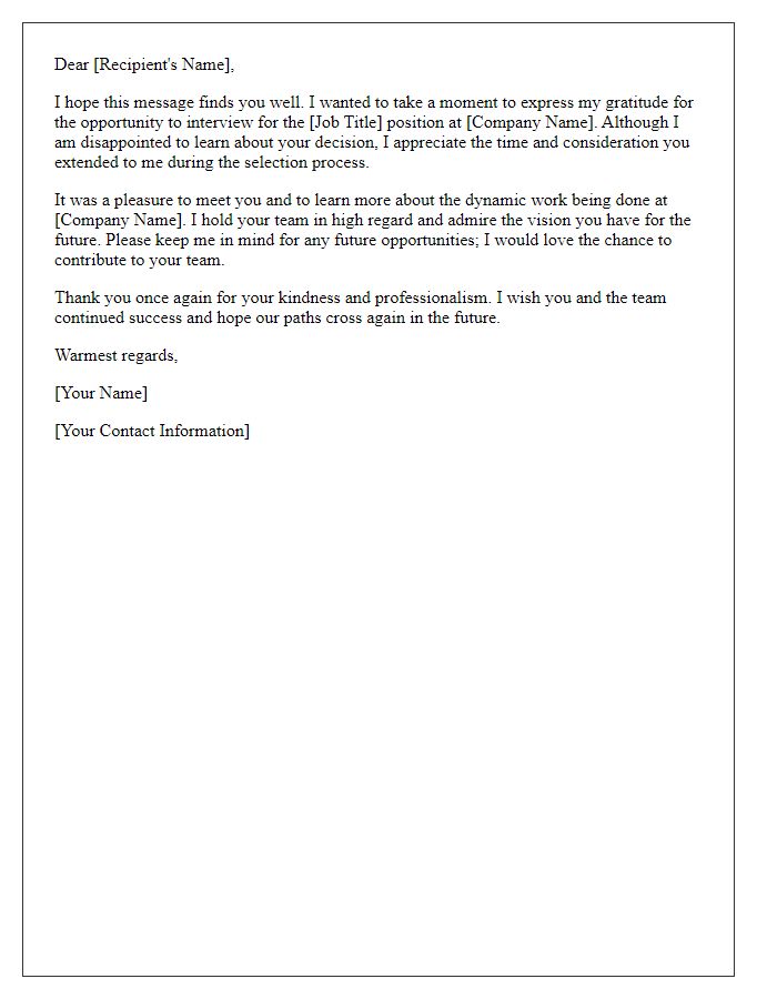 Letter template of goodwill and best wishes after job rejection