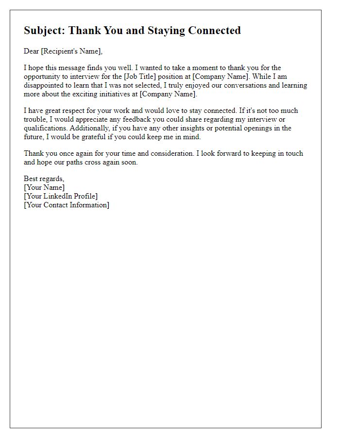 Letter template of networking follow-up after job rejection