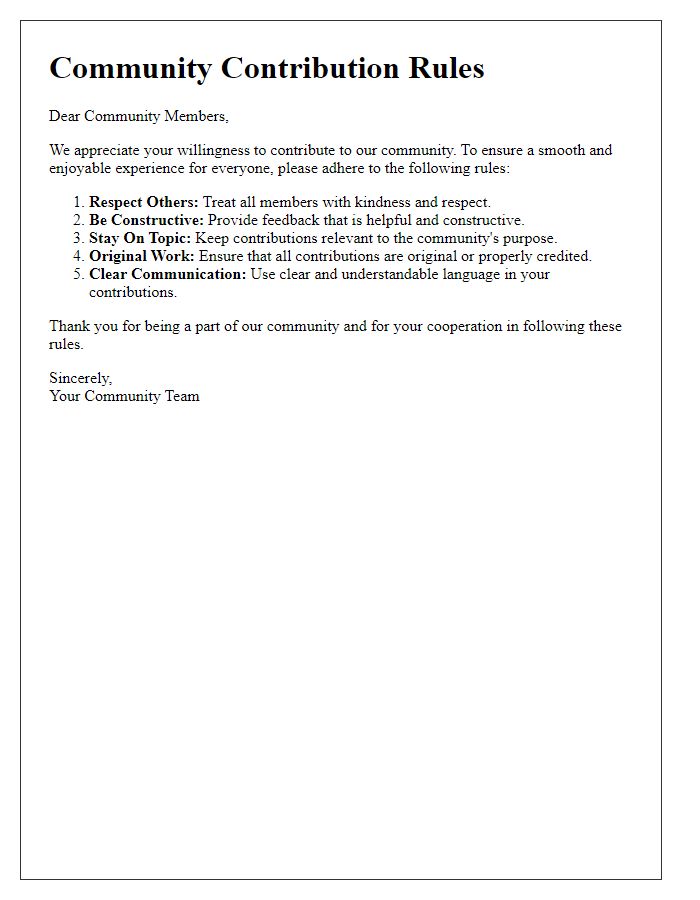 Letter template of giving rules for community contributions