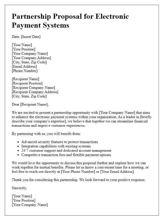 Letter template of electronic payment systems for partnership proposals